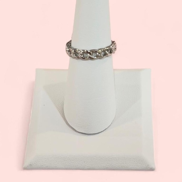 18K White Gold Plated Crystal Pink Heart Signet Ring - Size 7 - Picture 4 of 5